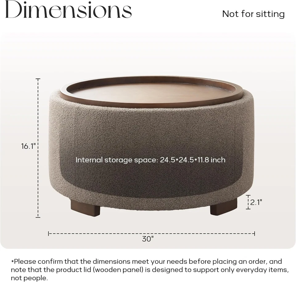 Mesa de centro otomana de almacenamiento redonda de 30 pulgadas, moderna otomana Boucle Foto 2 de 4