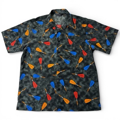 ME Sport Darts Dartboard All Over Print Short Sleeve Button Up Shirt Medium VTG
