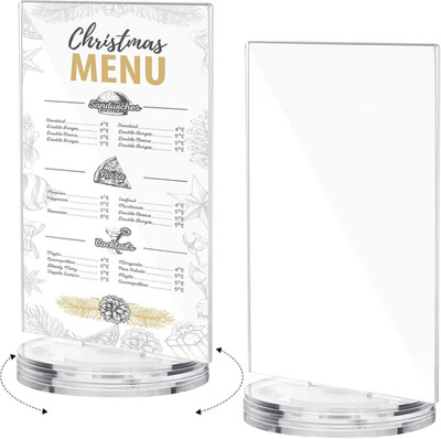 2 Pcs Rotating Acrylic Sign Holder 5'' x 7'' Clear Menu Stand Table Spinning Sign