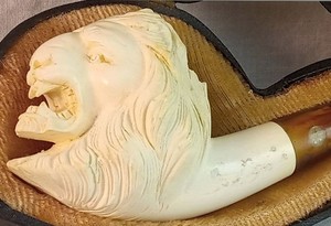 Hand carved Lion Head Meerschaum Pipe with case Made Turkey Tobacco Smoking Pipe