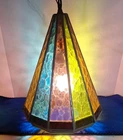 Vtg Mid-Century Tiffany Style 70’s MCM Stained Glass Swag Ceiling LIGHT RARE MCM