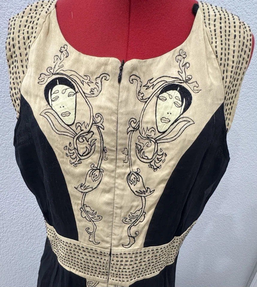 Vintage Nataya Face Embroidered Black Dress Size Xlg - Image 2 of 4