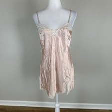 Victoria's Secret Satin Lace Trim Mini Slip Dress M Vintage Y2K Pink Coquette
