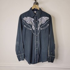 Rare Vintage 70s Levi s Western Embroidered Pearl Snap Shirt L Black