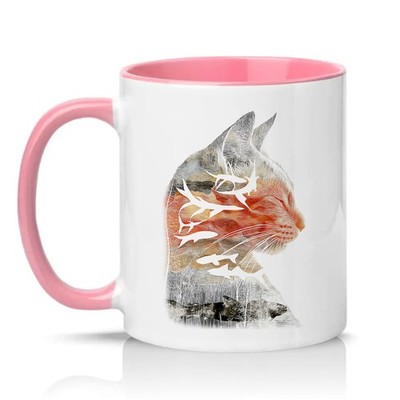 Cat Profile Unisex 11 Unzen Keramiktasse Künstlerisch Katzenliebhaber Geschenk für Sie & Ihn