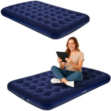 Image of 2 x Double Flocked Camping Airbed Inflatable Mattress Blow Up Air Bed
