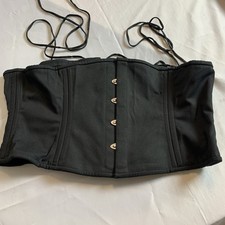 Black Women Corset 100 Cotton Lace-Up Hook Boning Coquette Victorian Sz 36