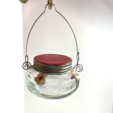 A Pair Vintage Mason Jar Hummingbird Feeders Embossed Recipe Nectar Less One Cup