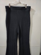 AERIE Pants Womens M BLK Waffle Flare Pullon Comfort Waist Cotton Blend Stretch