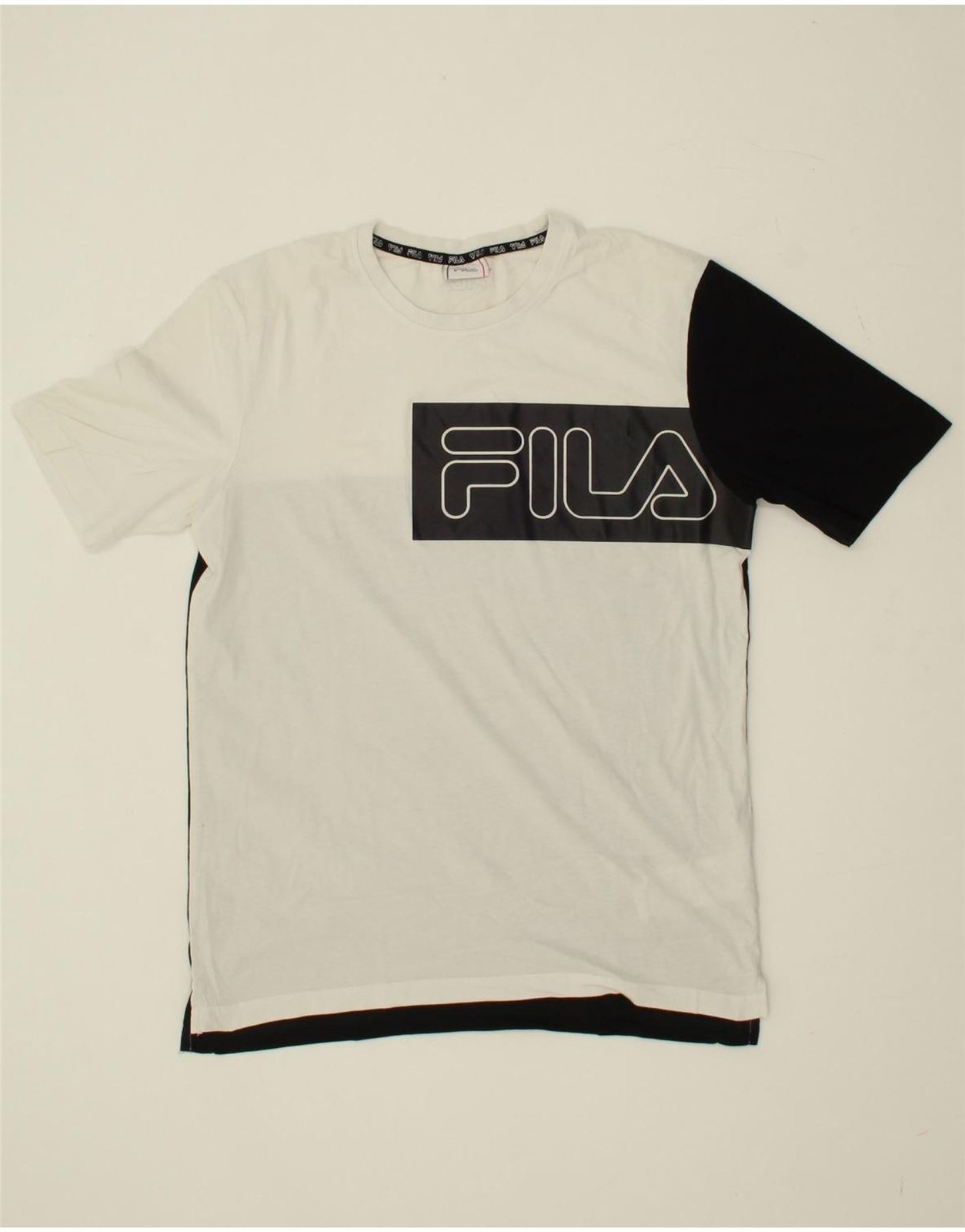 FILA Herren Grafik T-Shirt Oberteil Small weiß Colourblock Baumwolle AV06