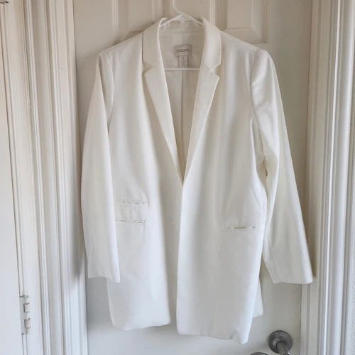 OFF WHITE Blazer giacca spolverino donna panna ragazzo Chico’s taglia 1 Petite (US M 8)