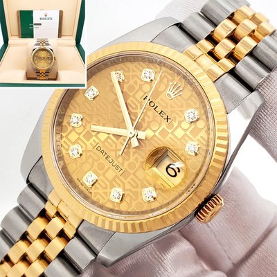 Rolex Datejust 36mm 116233 Factory Champagne Jubilee Diamond 2-tone Box Papers