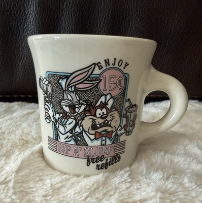 93' Warner Brothers Store Looney Tunes Taz Bugs Bunny Coffee Mug Cup sip n slurp