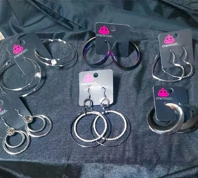 Paparazzi Mixed Lot Fashion Earrings 6 Pairs Silver Multicolor Rhinestone - Image 1 of 4