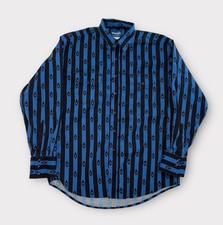 VTG Wrangler Shirt Mens L Blue Western Rodeo Cowboy Aztec Striped Brushpopper