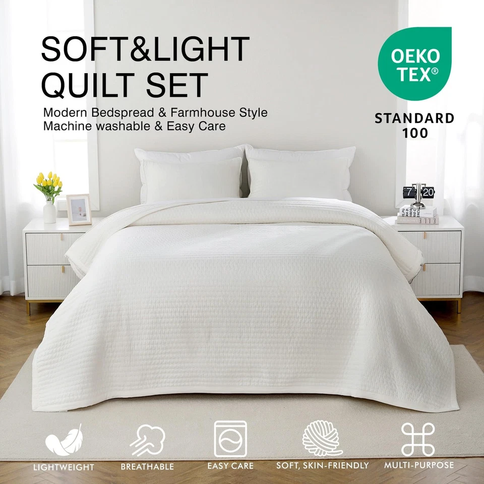 Max Oversized California King Quilt Set – 112"x106" Soft Washed 3-Layer Light... - Image 2 of 4