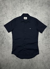 VIVIENNE WESTWOOD Man Short Sleeve Button Up Shirt Navy Blue Orb M