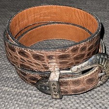 Vintage Cowhide Leather Belt Western Rustic Distressed Silver Buckle Americana