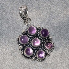 Sunflower Natural Amethyst 925 Silver Plated Pendant 1.5