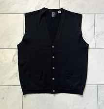 Vintage GAP Wool Vest Extra Large Black Mens Button Up Knit Preppy Form Fit