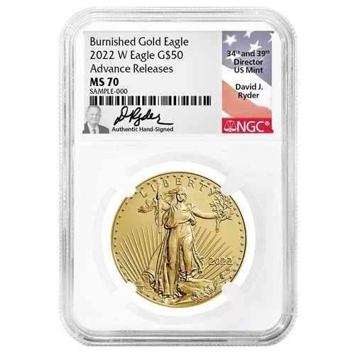 2022-W Burnished $50 American Gold Eagle 1 oz NGC MS70 AR Ryder Flag Label