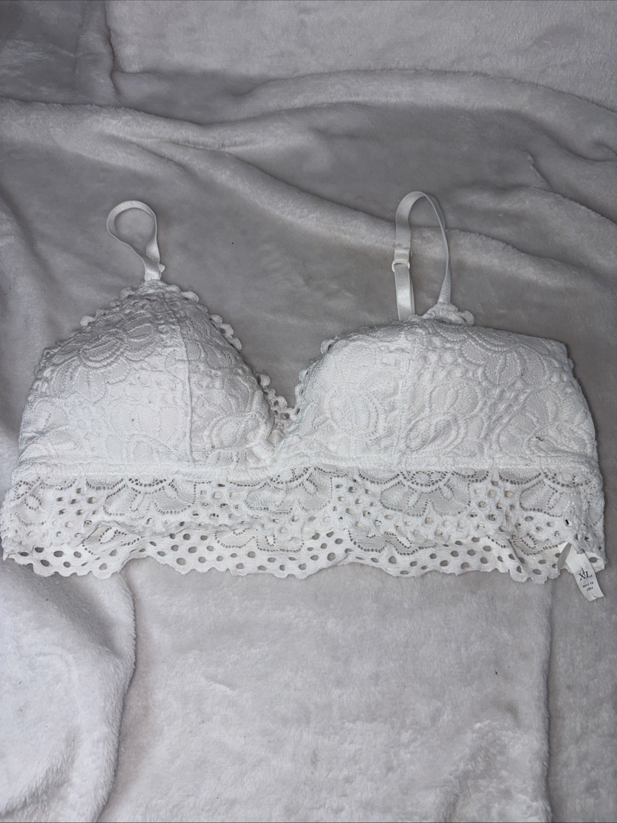Aero White Lace Boho Longline Bralette Wireless Bra Size XL Coquette Festival