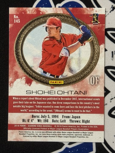 2018 PANINI DIAMOND KINGS SHOHEI OHTANI ROOKIE LA ANGELS #145 SHORT PRINT RC - Bild 2 von 2