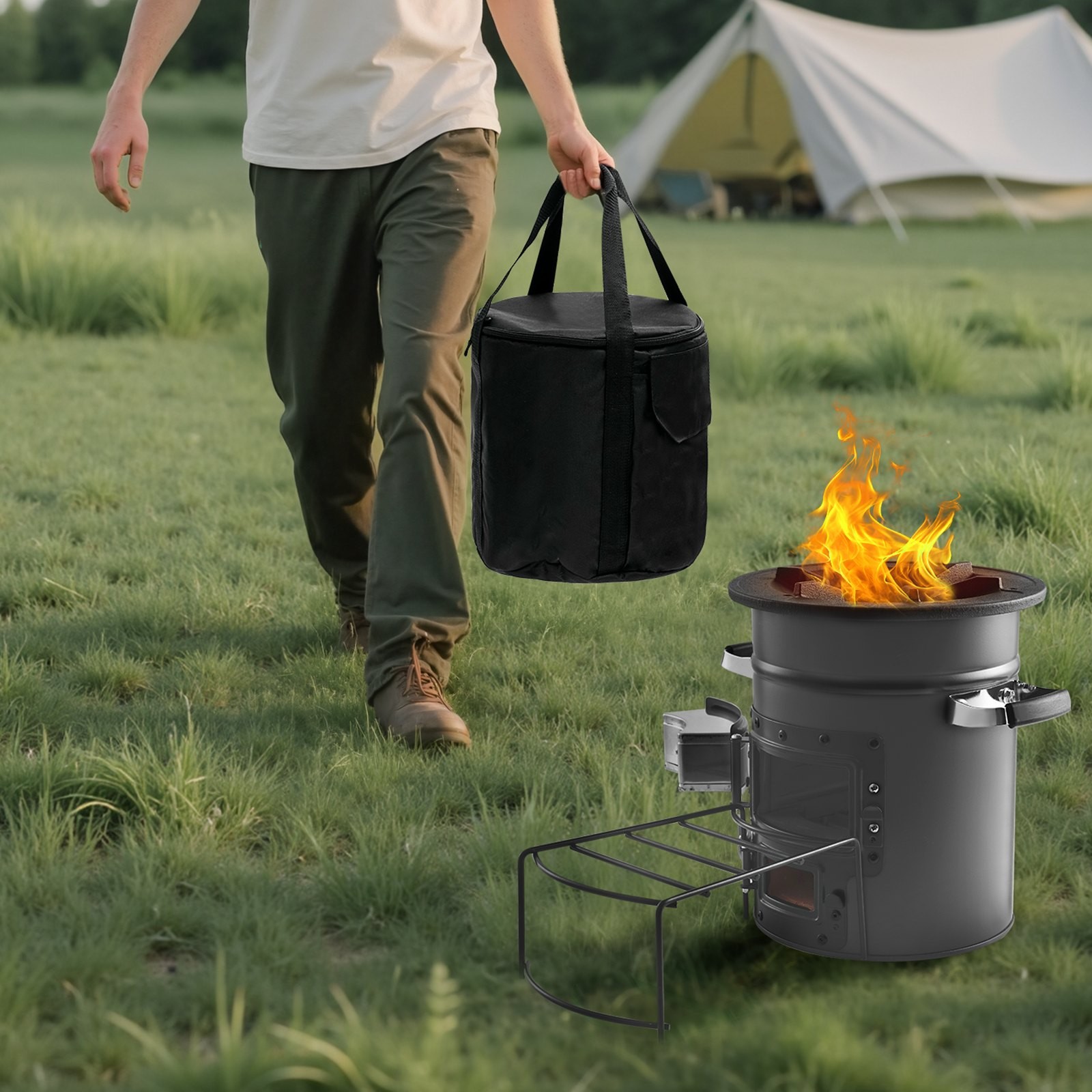 New Camping Rocket Stove, Wood Burning Portable Rocket Stove with Carrying Bag