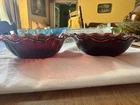 Vintage Anchor Hocking Ruby Red Scalloped Serving Bowls Set of 2