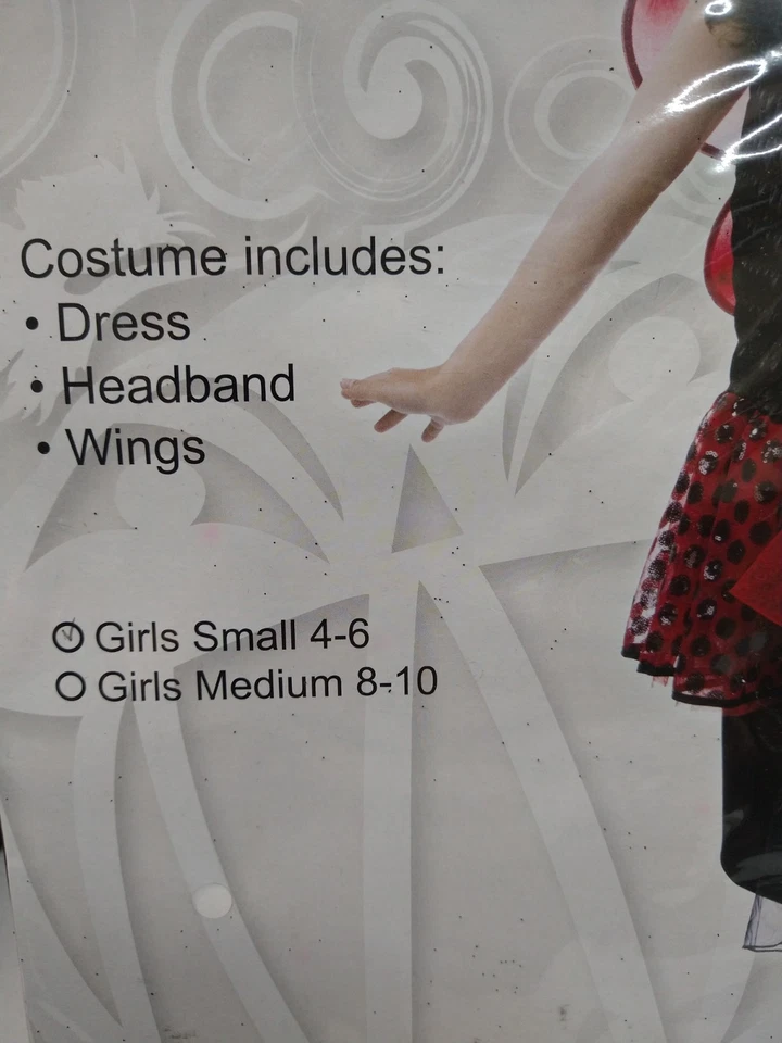 Cute Girls Red Black Queen Ladybug Costume Size 4-6 Dress Wings Antenna Headband - Image 4 of 4