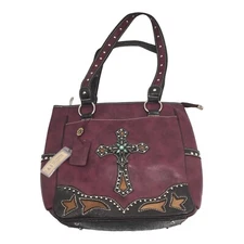 P&G Collection Purse Handbag Metal Cross Burgundy Leather Southwest Turquoise