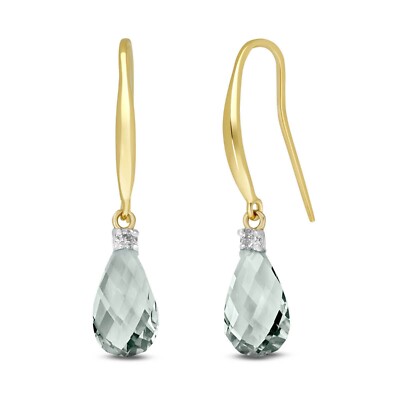 14K.GOLD FISCH HAKEN OHRRINGE MIT DIAMANTEN & GRÜNEM AMETHYST (Gelbgold)