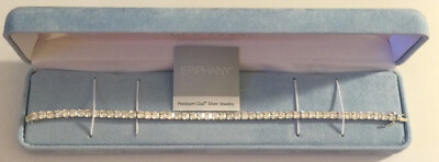 Epiphany Sterling Silver square Cubic Zirconia Tennis Bracelet, L 8 , NEW w/Box