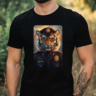 Herren T-Shirt Tiger als Polizist Motiv Baumwolle Größe XS bis 5XL
