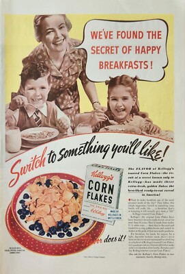 1940 Kelloggs Corn Flakes Cereal Vintage Ad Weve found the secret of happy