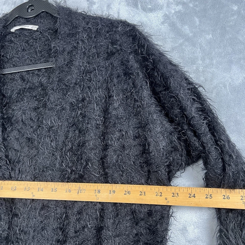 Cárdigan MNG Mango Mujer Pequeño Negro Imitación Piel Negro Largo Frente Abierto Minimalista Foto 4 de 4