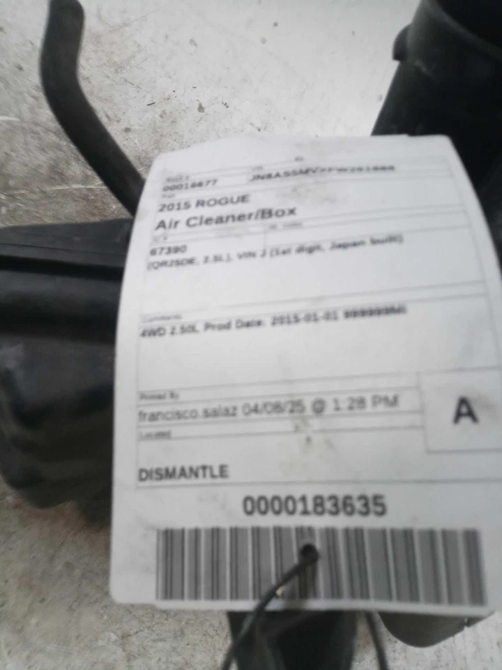 Conjunto de filtro de aire usado se adapta a: Nissan Rogue QR25DE 2015 2,5 L de 1/11 grado A Foto 3 de 4