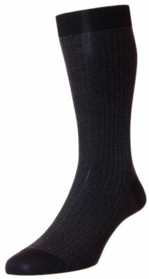 Pantherella Mens Fabian Herringbone Cotton Lisle Socks - Black
