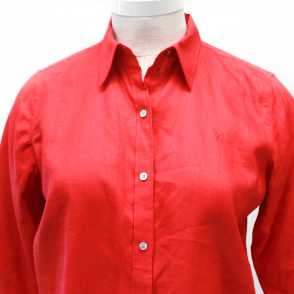 Camisa Blusa Top CHAPS Roja 100% Lino Clásica Oficina Abotonada XL Foto 3 de 4