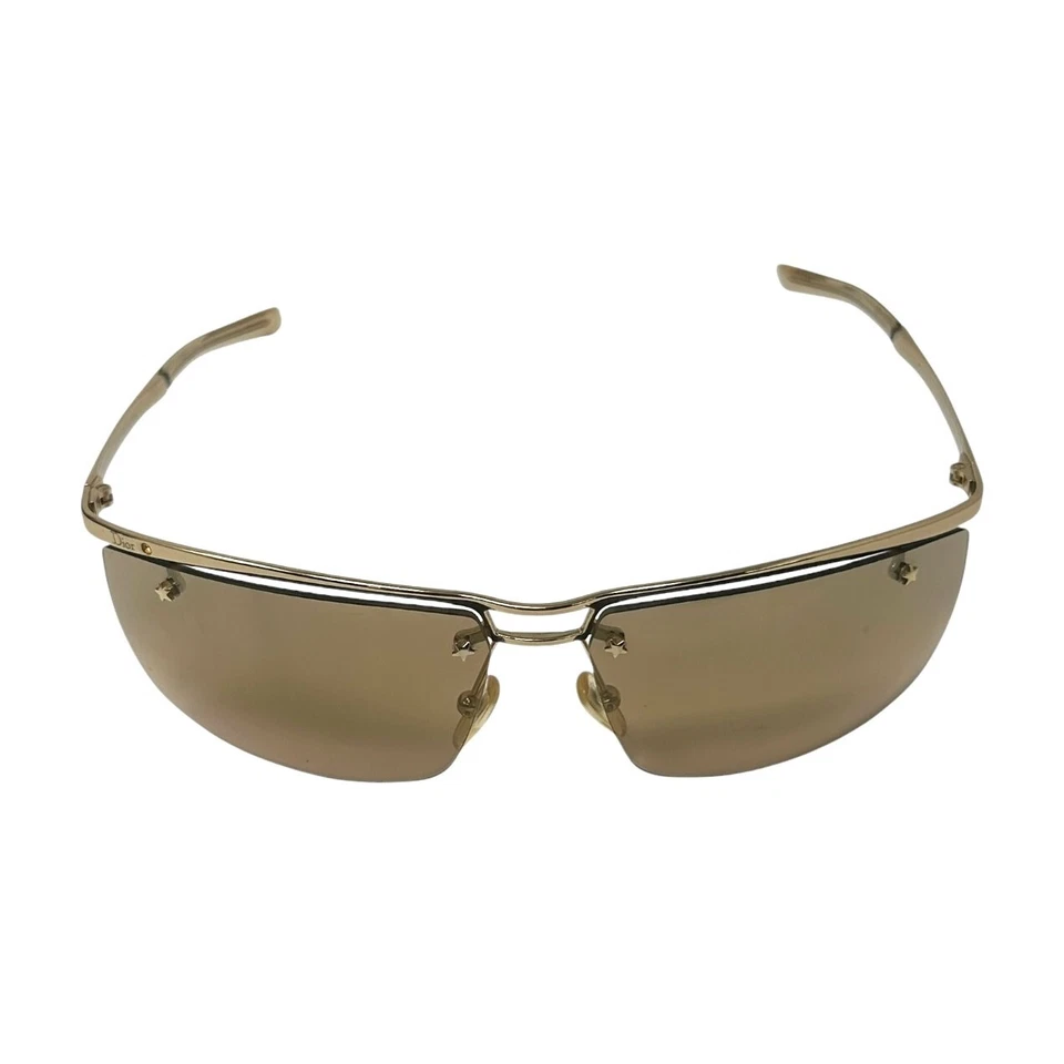 Christian Dior Vintage Logo Sunglass Shades Brown Gold Plastic Star Rhinestone - Image 2 of 4