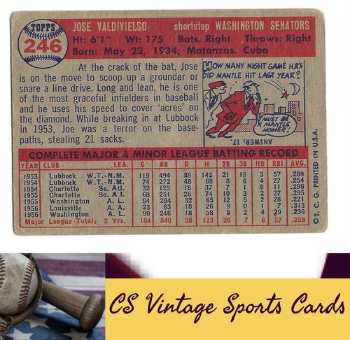 1957 Topps #246 Jose Valdivielso - Picture 2 of 2