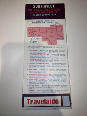 Vintage 1972 Travelaide Brand Map Of The Southwest Winter Spring 1973