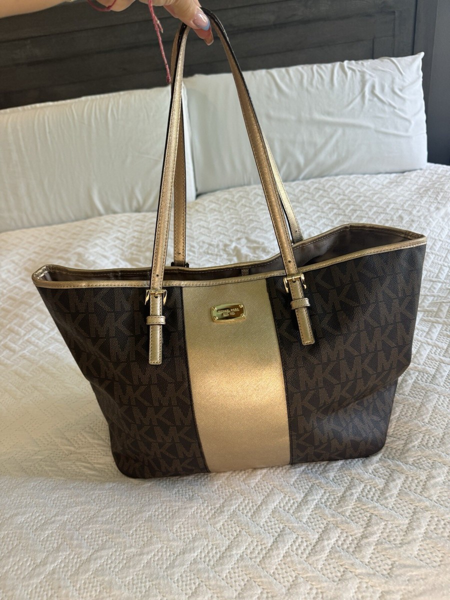 Michael Kors pvc handbag, Brown and Gold Signature Large Tote