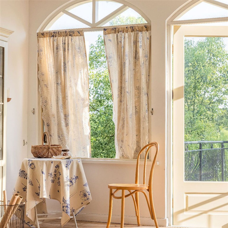 Lace Flower Curtain for Living Room Half Curtain Window Drape Treatment ...