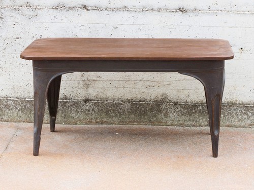 Tavolo vintage in legno TEAK massello basamento in ferro stile industriale - Foto 3 di 16