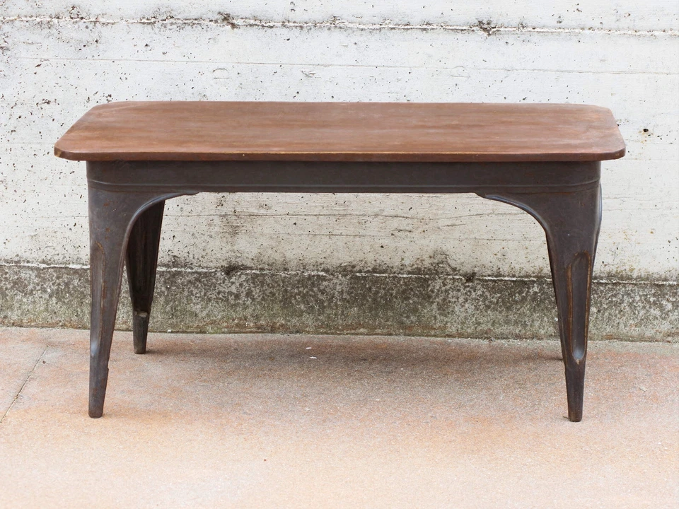 Tavolo vintage in legno TEAK massello basamento in ferro stile industriale - Immagine 3 di 4