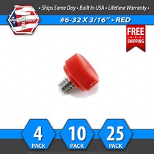 6-32 x 3/16" Thumb Screw Stainless Steel - Red Round Knurled Knob - USA