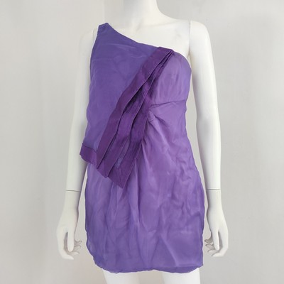 GIORGIO ARMANI Runway SS2010 100% Silk One Shoulder Purple Mini Dress Size 38 XS