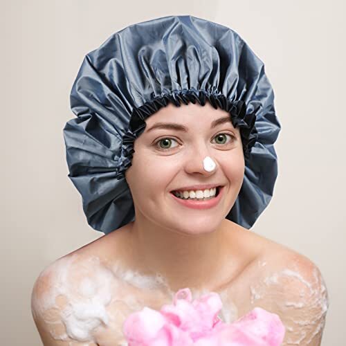 4 Pieces Jumbo Shower Cap Extra Large Shower Cap Double Layer Waterproof Shower - Picture 6 of 7