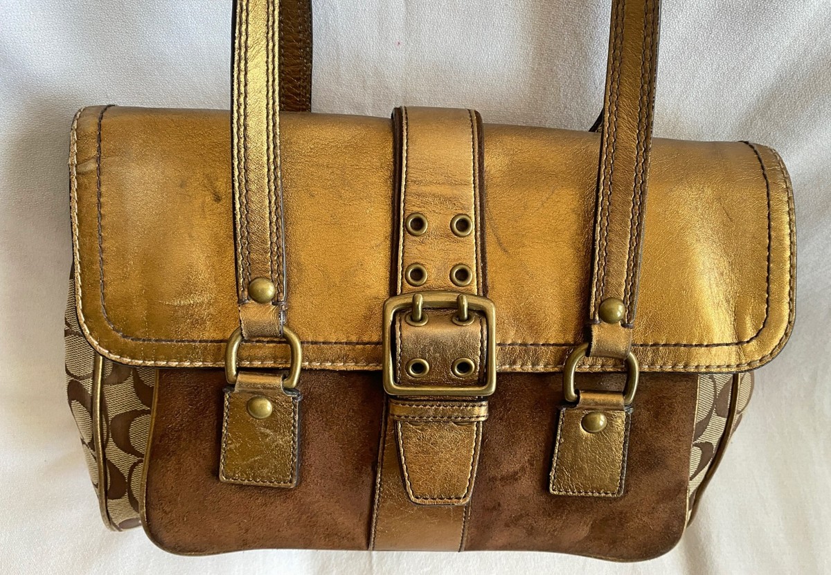 Coach Vintage Special Edition Gold Flap Signature Suede Flap